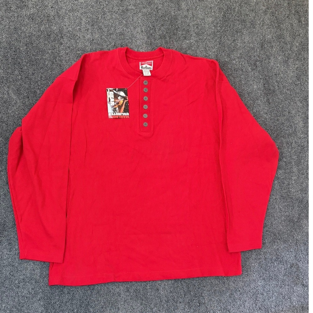 Vintage Marlboro Unlimited Red Ribbed Henley Shirt Mens XX Large Made in USA NEW